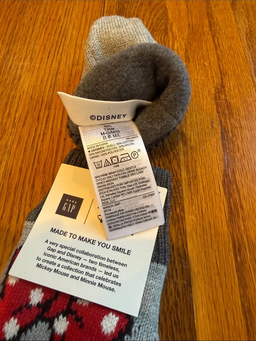 Baby Gap Disney Minnie Mouse Gray Knit Mittens Red Bow NWT